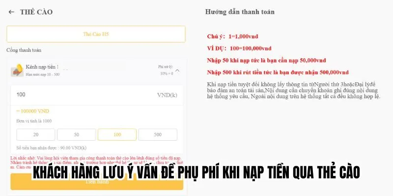 Nạp Tiền PG88 3 Khách hàng lưu ý vấn đề phụ phí khi nạp tiền qua thẻ cào